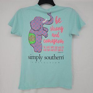 Simply Southern T-Shirt Elephant Be Strong and Courageous Blue Women's Small